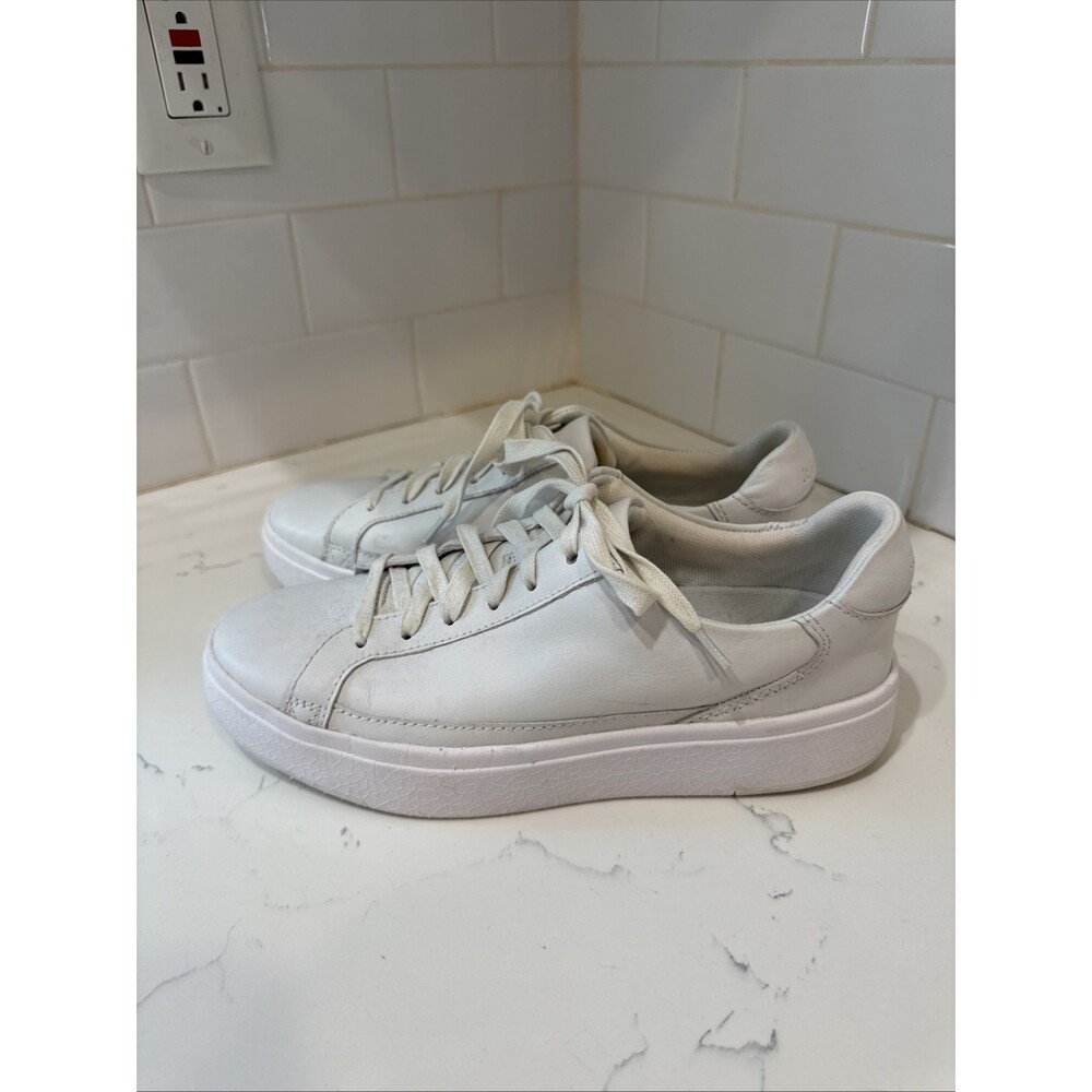 Kizik Vegas White Leather Platform Shoes Lace Up Sneakers Mens 6.5 / Womens 8 W - Picture 3 of 13